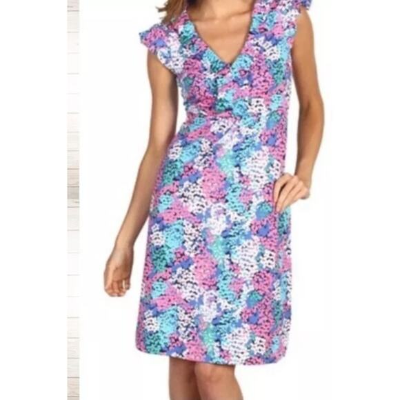Lilly Pulitzer CLARE Floral Ruffle Silk Jersey Dress S - Picture 1 of 9